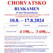 10.8. – 17.8.2024 Last minute – Chrovatsko – Ruskamen