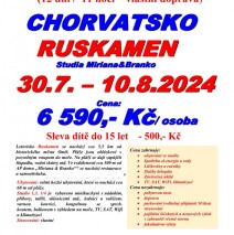 30.7. – 10.8.2024  Chorvatsko – Prodloužený pobyt (12 dnů/11 nocí) –  Ruskamen