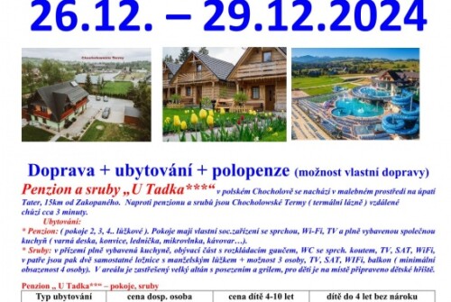 26.12. – 29.12.2024 Polsko – Chocholow – termální lázně a lyžování